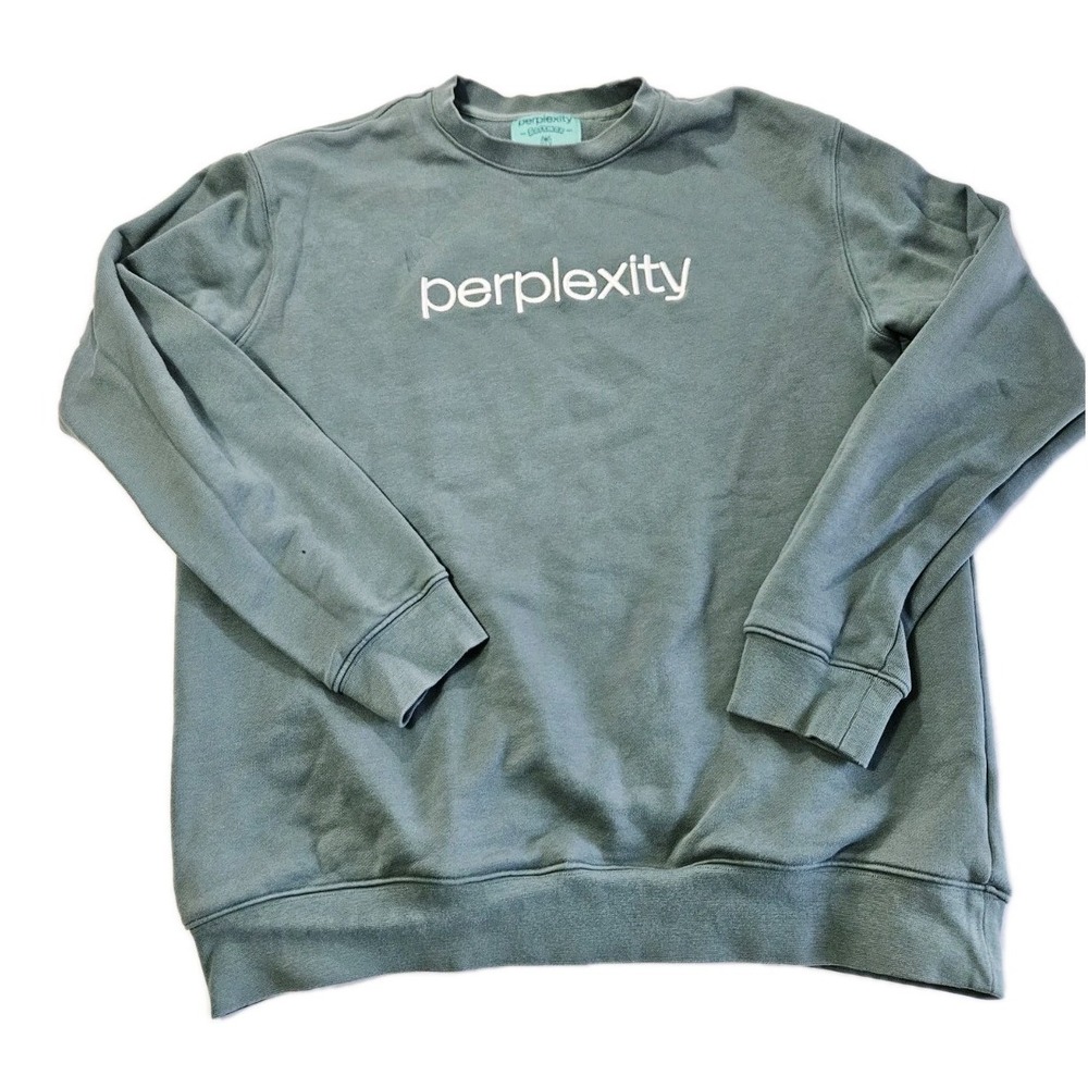 Perplexity Open Book Sweatshirt Women's Size Large Pullover Teal Green